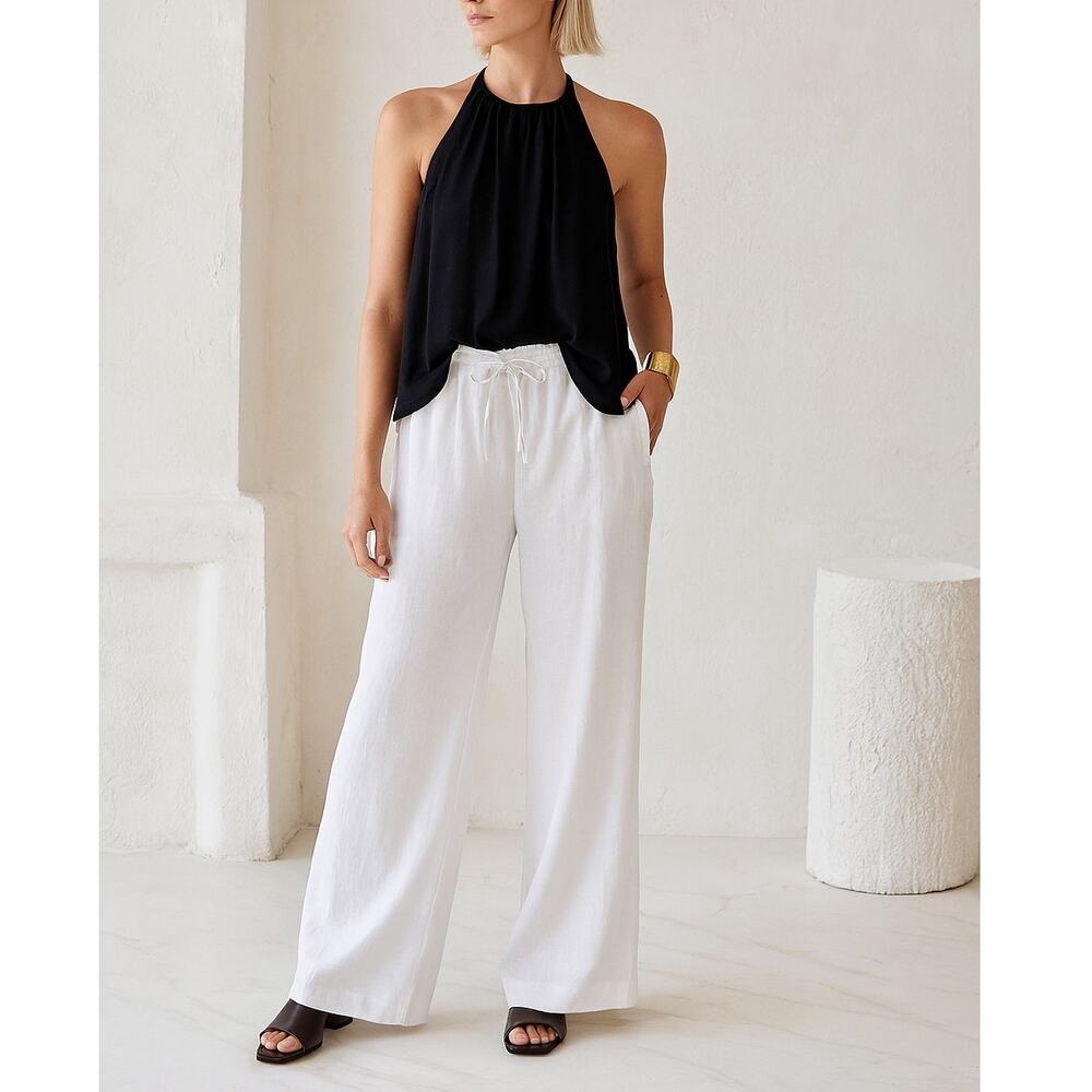 Women's White Linen Pants Charter Club Sz XL Drawstring Coastal Lagenlook Resort